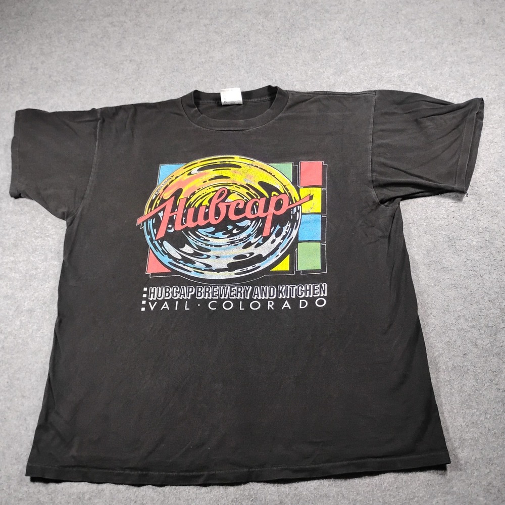 Vintage Hubcap Brewery Vail Colorado T Shirt Men XL Oneita Single Stitch Black
